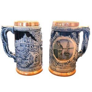 Bermuda Beer Mugs Steins Tankards with Boat Scenes and People Drinking JH1341